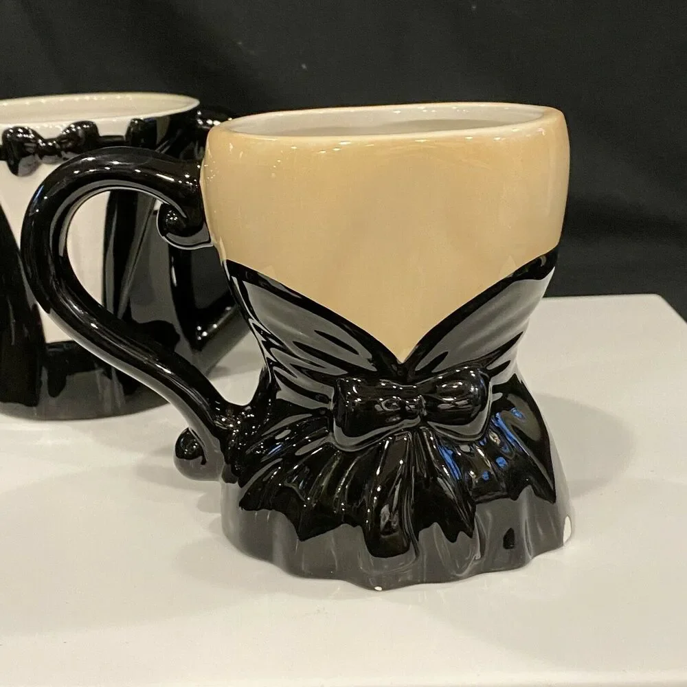 Pier 1 Ceramic Coffee Mug 2 Set Black Dress Pearls-Black White‎ Tuxedo Mug